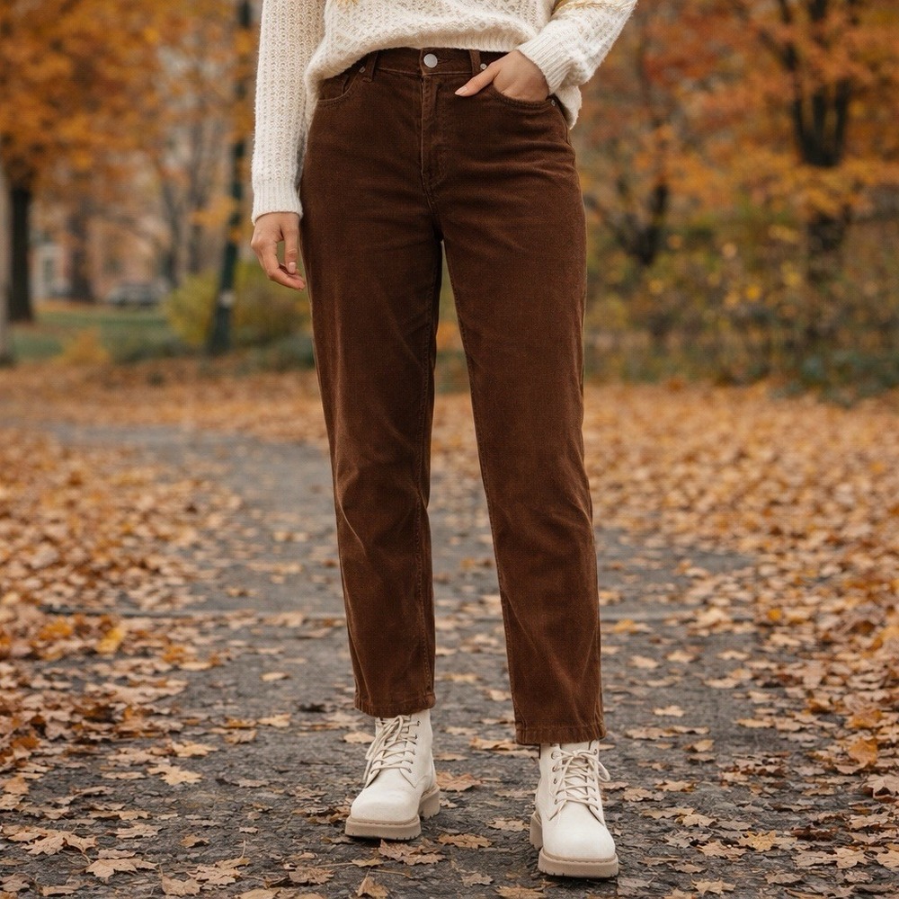 Chico's Brown Corduroy 5 Pocket Pants w/ Zippered Coin Pocket Fall Retro 2.5 (L)